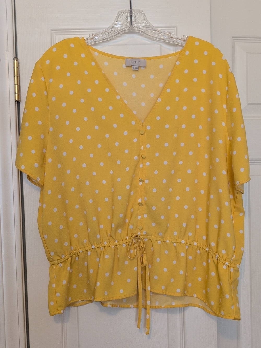 LOFT Yellow Polka Dot V-Neck Blouse
